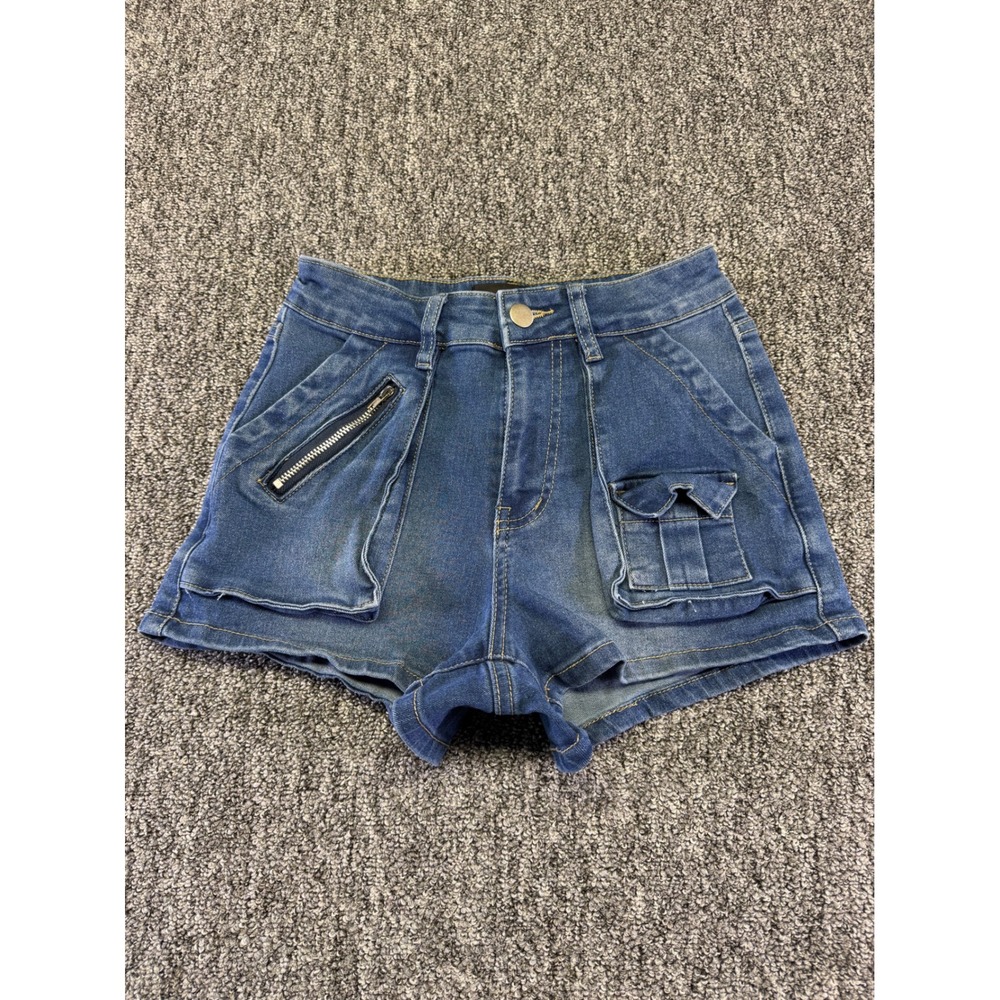 Fashion Nova Shorts Women Size 3 Dark Wash Denim Cotton Blend Cargo Utility